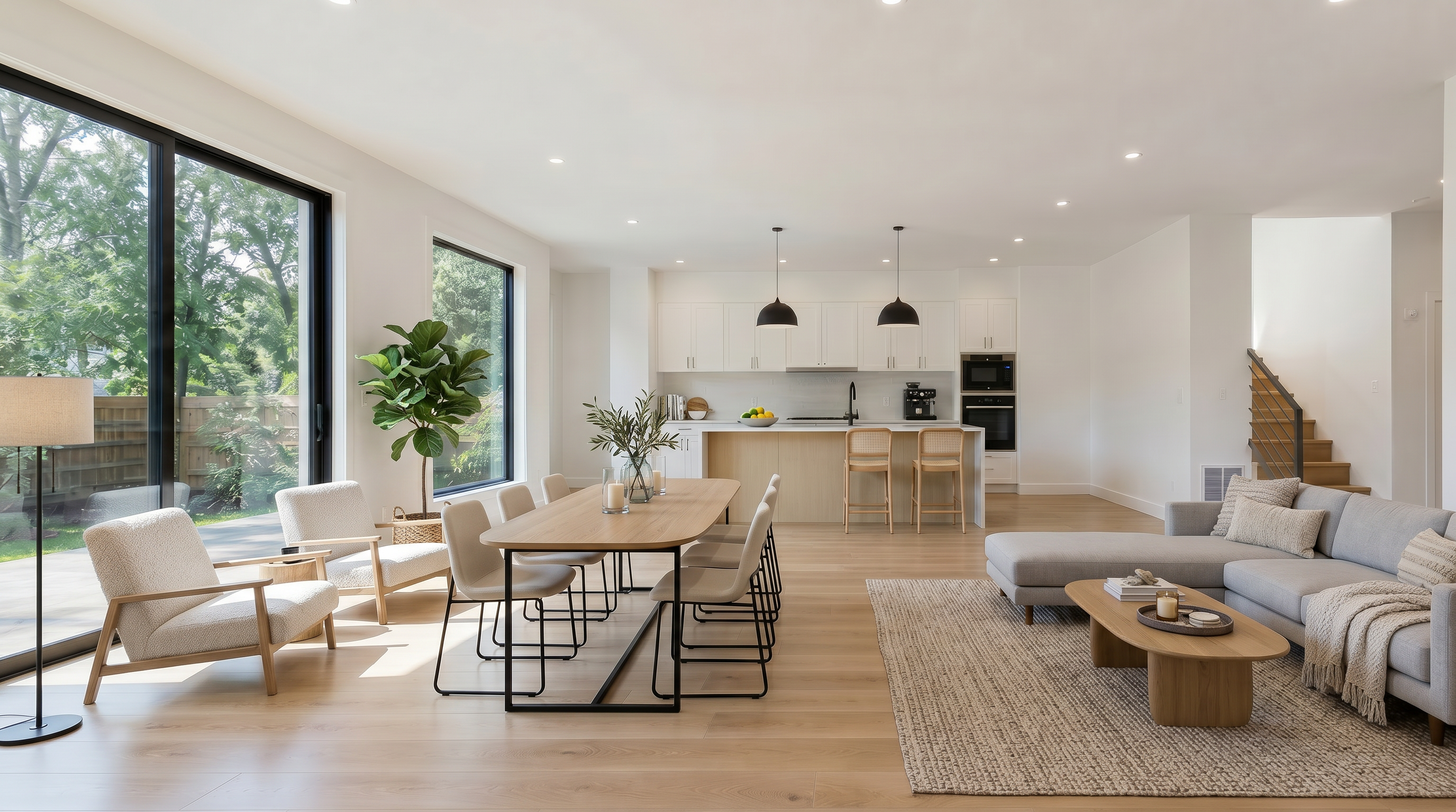 Same room virtually staged with AI furniture
